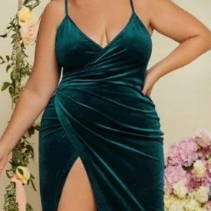 Plunging Neck Wrap Hem Velvet Dress